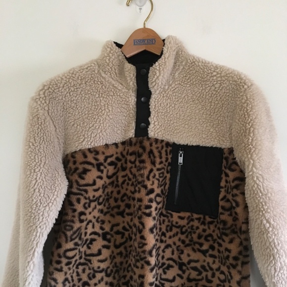 Rails Saga Cream Leopard Fleece 1/4 Snap Pullover Sweatshirt Sz XS Cozy Boho - Picture 3 of 12